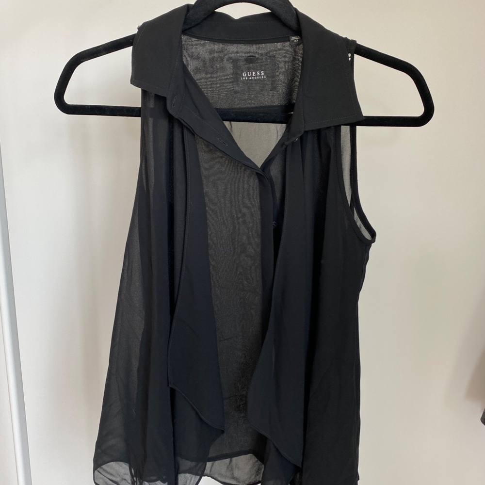 Guess Black Sheer Blouse Top XS